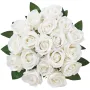 VEVOR Artificial Flowers, 60 pcs Real Looking White Foam Fake Roses Bulk, White Faux Bridal Shower with Stems for DIY Wedding Bo