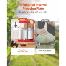 VEVOR 1,6 Gal/6L frugtvinpresse, 2 tønder i rustfrit stål, manuel juicemaskine, cider æble druetinktur honning olivenolie Mak