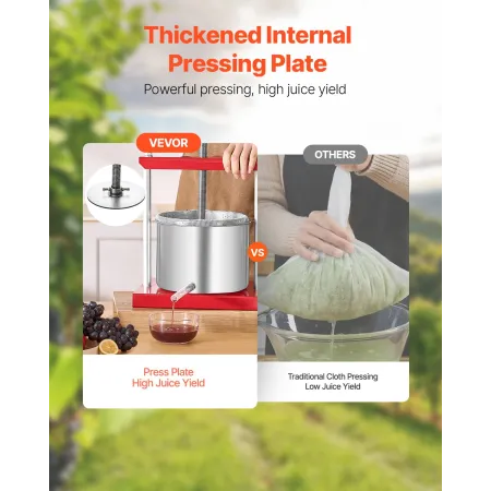 VEVOR 1,6 Gal/6L frugtvinpresse, 2 tønder i rustfrit stål, manuel juicemaskine, cider æble druetinktur honning olivenolie Mak
