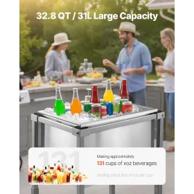 Rolling Ice Chest Cooler Cart, 22"L x 16"W x 38"H (553 x 405 x 970 mm) Stainless Steel Cooling Bin on Wheels, 31L Outdoor Stand 