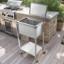 Rolling Ice Chest Cooler Cart, 22"L x 16"W x 38"H (553 x 405 x 970 mm) Stainless Steel Cooling Bin on Wheels, 31L Outdoor Stand 