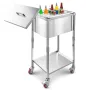 Rolling Ice Chest Cooler Cart, 22"L x 16"W x 38"H (553 x 405 x 970 mm) Stainless Steel Cooling Bin on Wheels, 31L Outdoor Stand 