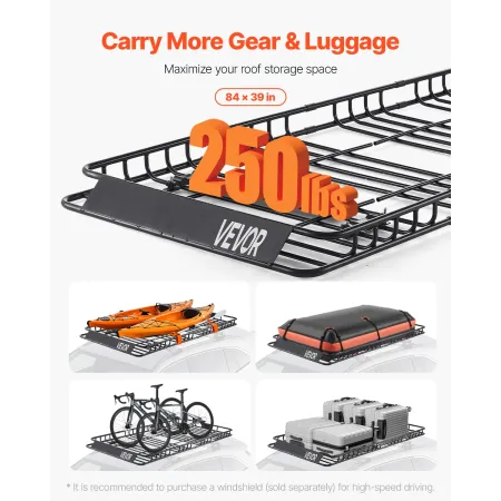 VEVOR Roof Rack Basket, 84 x 39 x 4.1 in, Universal Rooftop Cargo Carrier with 7.9 x 3.9 x 10.2 in Cargo Bag, Net, Ratchet Strap