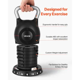 VEVOR Kettlebell, Adjustable Kettlebell with 7 Weight Levels (1.5, 3, 4.5, 6, 7.5, 9, 10 kg), Die-Cast Aluminum and ABS Material