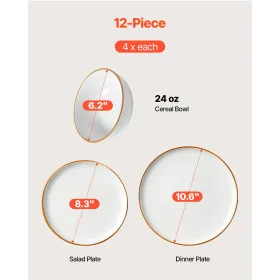 VEVOR Dinnerware Set, Service for 4 People, Round Plates and Bowls Sets, Scratch Resistant Ceramic Dinner Ware, Dishwasher and M