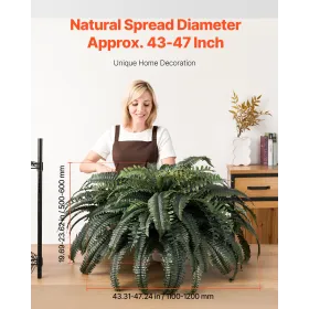 VEVOR Artificial Ferns, Natural Spread Diameter 43-47 Inch, Large Hanging Artificial Boston Ferns, Fake Plant Wall Decor with 88