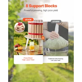 VEVOR 1,6 Gal/6L frugtvinpresse, massiv trækurv med 8 blokke, kraftig manuel juicemaskine, cider æbledruetinktur Ho