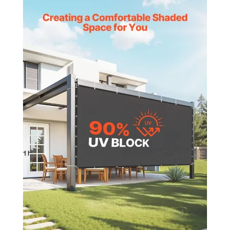 VEVOR 90 % solskærmsklud, 8 x 12 fod pergola-skærmbetræk med tyller i rustfrit stål, solskærme til solsejl privatskærm med 14