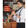 Straight Soprano Saxophone, B Flat, Brass Saxophone Beginner Kit with Carrying Case, Mouthpiece, Cleaning Cloth Rod, Gloves, Nec