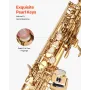Straight Soprano Saxophone, B Flat, Brass Saxophone Beginner Kit with Carrying Case, Mouthpiece, Cleaning Cloth Rod, Gloves, Nec