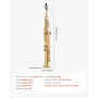 Straight Soprano Saxophone, B Flat, Brass Saxophone Beginner Kit with Carrying Case, Mouthpiece, Cleaning Cloth Rod, Gloves, Nec