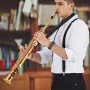 Lige Sopransaxofon, B Flat, Messing Saxofon Begyndersæt med