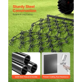 Drag Harrow, 4 x 4 ft Durable Chain Harrow with 69 Sharp Teeth, Suitable for ATV UTV Tractor, Ideal for Soil Preparation, Seedin