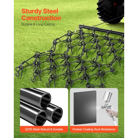 VEVOR Drag Harrow, 4 x 4 ft Durable Chain Harrow with 69 Sharp Teeth, Suitable for ATV UTV Tractor, Ideal for Soil Preparation, 