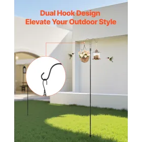 Double Shepherds Hooks for Outdoor, 8 Pack 2345 mm Heavy Duty Bird Feeder Pole, 19 mm Thick Garden Hooks for Hanging Hummingbird