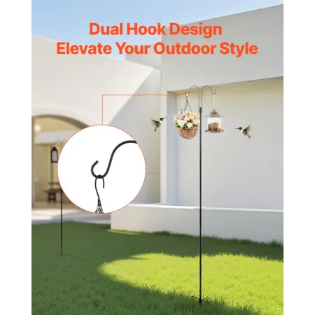 Double Shepherds Hooks for Outdoor, 8 Pack 2345 mm Heavy Duty Bird Feeder Pole, 19 mm Thick Garden Hooks for Hanging Hummingbird