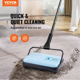 VEVOR Carpet Sweeper Manual, Floor Sweeper with 300 ml Dustbin Capacity Easy to Empty, 17 cm Cleaning Width for Home Office Carp