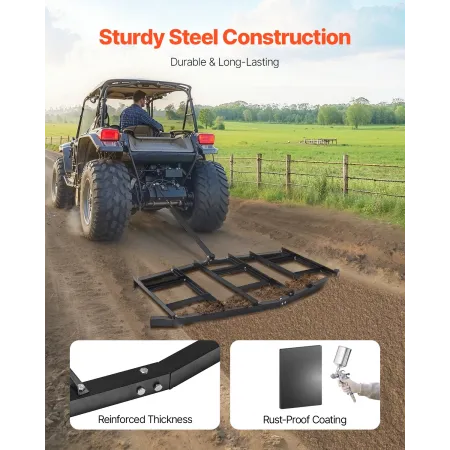 VEVOR Drag Harrow, 84" Width Tow Behind Drag Harrow, Q235 Steel Driveway Grader with Adjustable Bars & Pin Hitch, Support up to 