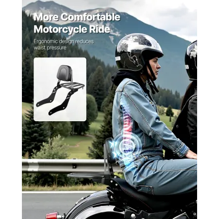 Motorcycle Backrest Sissy Bar with Luggage Rack, Compatible With Honda Rebel CMX 1100 2021-2022, 445mm Height, Detachable Passen