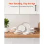 Dinnerware Set, Service for 6 People, Round Plates and Bowls Sets, Scratch Resistant Ceramic Dinner Ware, Dishwasher and Microwa