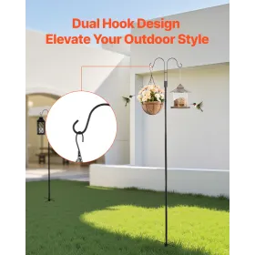 VEVOR Double Shepherds Hooks for Outdoor, 8 Pack 2730 mm Heavy Duty Bird Feeder Pole, 19 mm Thick Garden Hooks for Hanging Hummi