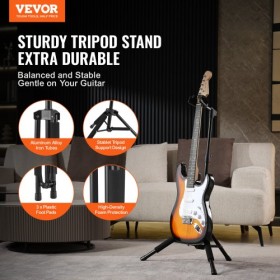 Tripod Guitar Stand Floor-Standing Foldable 35.4-47.2 in Adjustable Height