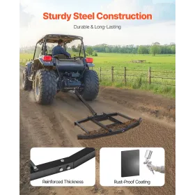 Drag Harrow, 66" Width Tow Behind Drag Harrow, Q235 Steel Driveway Grader with Adjustable Bars & Pin Hitch, Support up to 50 lbs