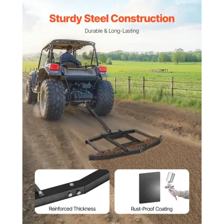 VEVOR Drag Harrow, 66" Width Tow Behind Drag Harrow, Q235 Steel Driveway Grader with Adjustable Bars & Pin Hitch, Support up to 