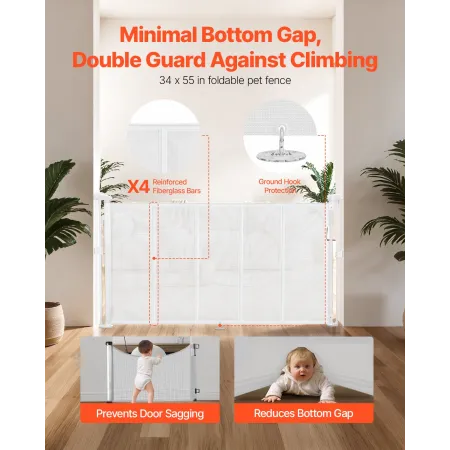 VEVOR Retractable Baby Gate, 870 mm Tall, Extends up to 1400 mm Wide, Retractable Gate for Kids or Pets, Mesh Material, Easy to 