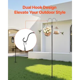 VEVOR Double Shepherds Hooks for Outdoor, 8 Pack 1950 mm Heavy Duty Bird Feeder Pole, 19 mm Thick Garden Hooks for Hanging Hummi