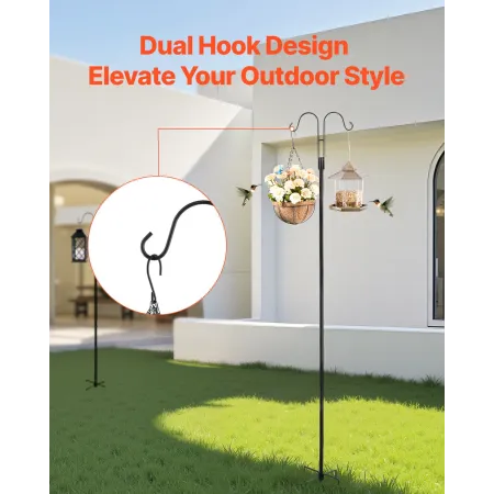 VEVOR Double Shepherds Hooks for Outdoor, 8 Pack 1950 mm Heavy Duty Bird Feeder Pole, 19 mm Thick Garden Hooks for Hanging Hummi