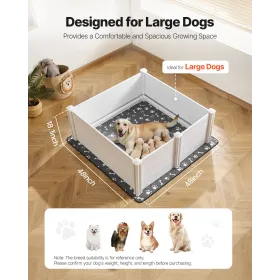 Dogs Whelping Box, 48 x 48 x 18.1 inch, Plastic PVC Puppies Playpen with Height Adjustable Door and Washable Pee Pad, Anti-Defor