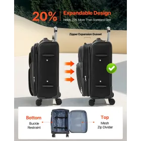 Udvidbar Softside Bagage med Spinner Wheels, 20 tommer / 50,8