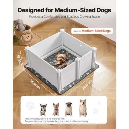 VEVOR Dogs Whelping Box, 38,6 x 38,6 x 18,1 tommer, PVC-hvalpekravlegård i plast med højdejusterbar dør og vaskbar tissepude,
