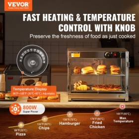 2-Tier Commercial Food Warmer Display Countertop Pizza Cabinet with Light