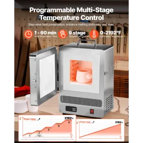 VEVOR Tabletop Kiln Melter, 1500W Powerful Electric Kiln, 2192℉ / 1200℃ Max Temperature, Stainless Steel, Gold Melting Furnace f