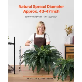 VEVOR Artificial Ferns 2 Pcs, Natural Spread Diameter 43-47 Inch, Large Hanging Artificial Boston Ferns, Fake Plant Wall Decor w