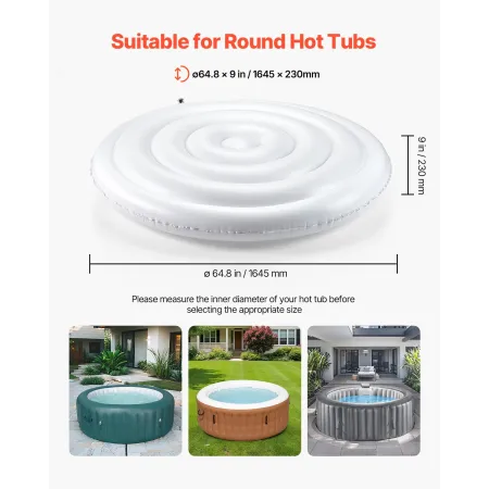 VEVOR Inflatable Hot Tub Cover, 5.4 Ft / 164.5 cm Round Hot Tub Cover Protector, Insulated Spa Covers for Inflatable Hottub, Wea