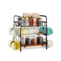 2 Tier Coffee Bar Organizer for Countertop w/ 12 Movable Hooks Mug Holder