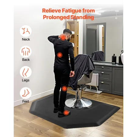 VEVOR Salonmåtte til frisør, 1225 x 1505 mm Hexagon Salonstolemåtte Anti Fatigue, 13 mm fortykket Barber Shop Gulvmåtte med