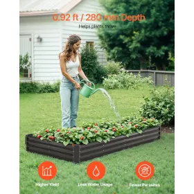 VEVOR Metal Raised Garden Bed, 8 x 4 x 1 ft Outdoor Galvanized Planter Box, with Open Bottom, Large Planter Raised Bed for Garde