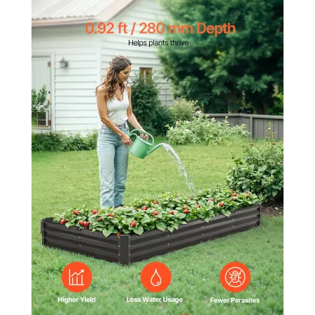 VEVOR Metal Raised Garden Bed, 8 x 4 x 1 ft Outdoor Galvanized Planter Box, with Open Bottom, Large Planter Raised Bed for Garde