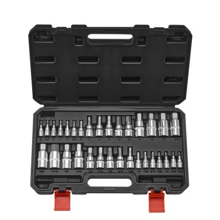 T Socket Set 32-delt S2-legeringsstål CR-V stål standard SAE og metrisk