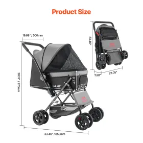 VEVOR Pet Stroller, 44 lbs Weight Capacity, Foldable Dog Stroller Cart, 4 Wheels Cats Stroller with Mesh Windows & Revrsible Han