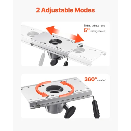 VEVOR bådsæde piedestal, fremad og bagud glidende justering, aluminiumslegering båd stolebase med glide, 5-tommer glidende