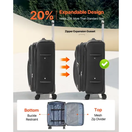 Softside Expandable Luggage with Spinner Wheels, 24 inch / 61 cm Softside Checked Medium Luggage, Lightweight Checked Suitcase w