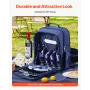VEVOR Picnic Backpack, Beach Picnic Backpack Bag for 4 Person with Insulated Cooler Compartment, Detachable Bottle/Wine Holder, 