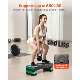 Aerobic Exercise Step Platform, 28-Inch Workout Aerobic Stepper, Height Adjustable Fitness Training Step Deck Trainer with 4 Ris