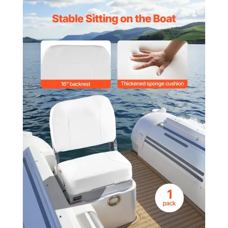 Boat Seat, Low Backrest, Folding Fishing Boat Seat with Thickened Sponge Cushion & Waterproof PVC Leather, Aluminum Alloy Hinges