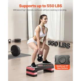 Aerobic Exercise Step Platform, 28-Inch Workout Aerobic Stepper, Height Adjustable Fitness Training Step Deck Trainer with 4 Ris